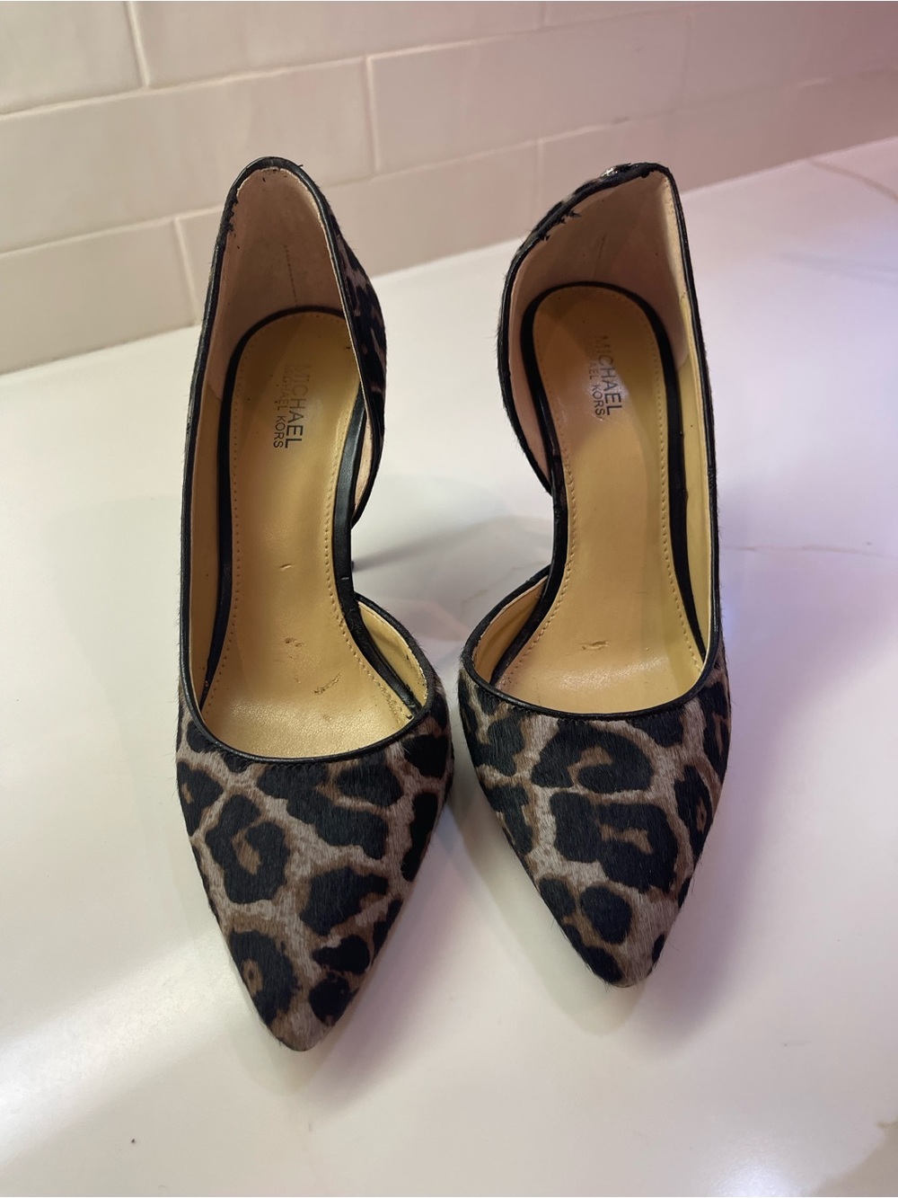 Michael Kors Leopard-Print Pointed Toe D'Orsay Pumps - Grey/Brown/Black